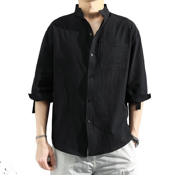 

men's casual shirts single breasted slim fit long sleeve shirt linen cotton dress fz50, White;black