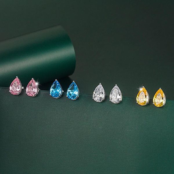 

stud bella box water drop zircon earrings for women 925 sterling silver sweet girl wedding engagement fine jewelry gifts 8*12mm, Golden;silver