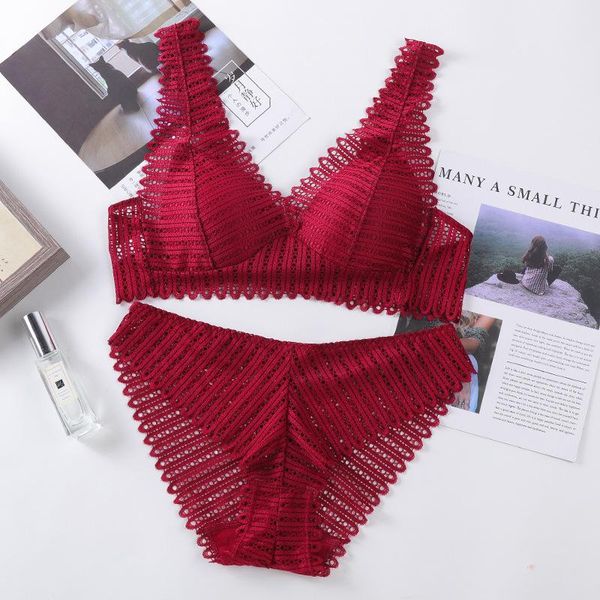 

bras sets backless bra and panties set lace seamless push up underwear briefs women wireless lingerie, Red;black