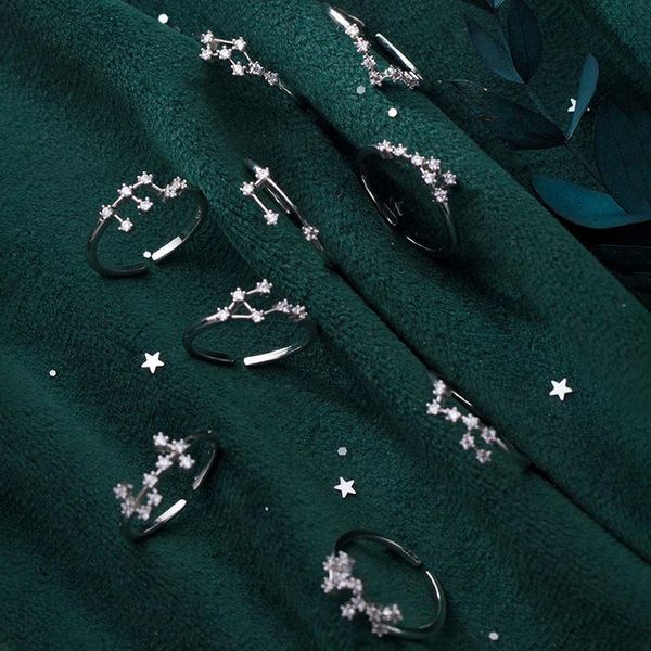 

cluster rings miqiao 925 sterling silver female women sagittarius scorpio aquarius capricorn pisces libra taurus gemini cancer virgo leo, Golden;silver
