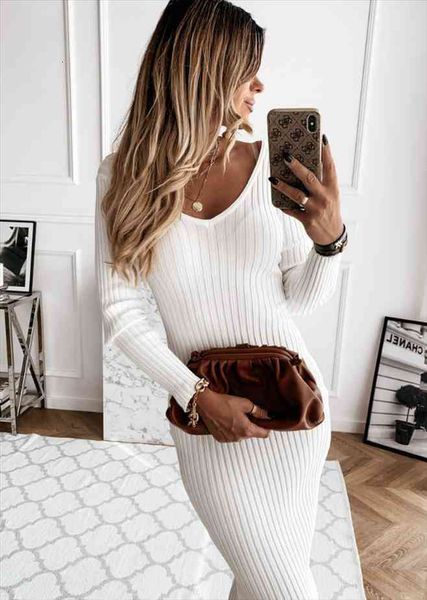 

elegant knitted v neck stretch women dresses bodycon winter autumn long bandage party vestidos, Black;gray
