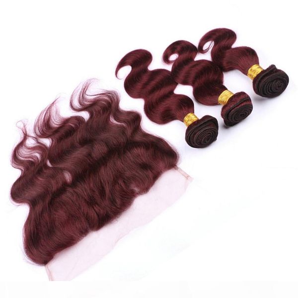 

malaysian body wave virgin human hair wine red 3bundles with lace frontal #99j burgundy red 13x4 full lace frontal closure with weaves, Black;brown