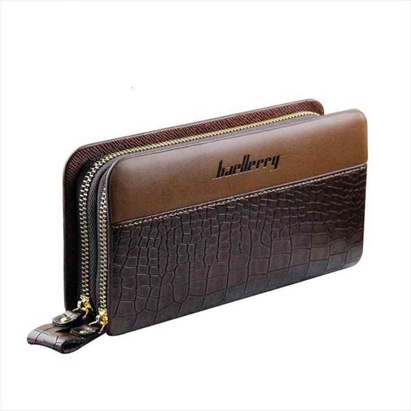 

baellerry crocodile long business man wallet double zippers card holder mens leather clutch bag purse phone handbag for male, Red;black