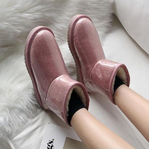 

boots brand winter snow women plush warm shoes platform transparent waterproof fur round head woman botas muje, Black