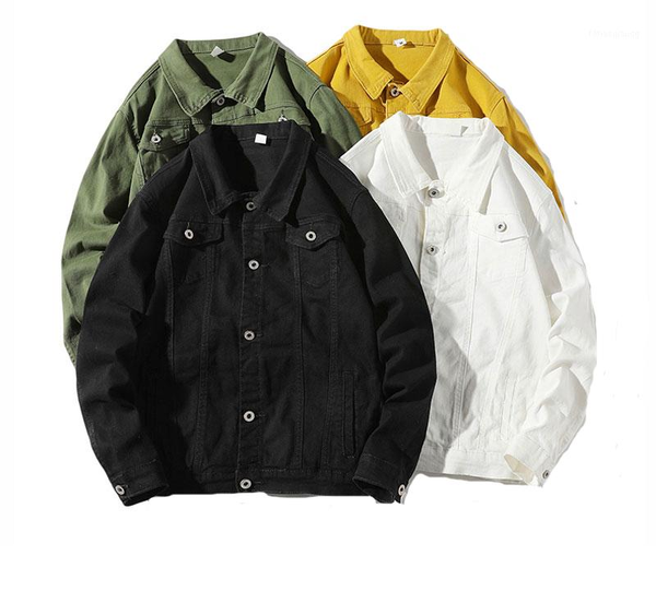 

men's jackets green denim jacket male lapel long sleeve black white yellow fashion washed streetwear, Black;brown
