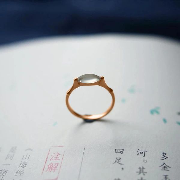 

cluster rings natural chalcedony diamond creative opening adjustable ring retro light luxury charm women's brand silver jewelry, Golden;silver