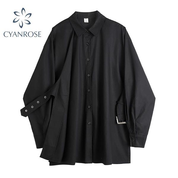 

women's blouses & shirts 2021 summer gothic blouse women black harajuku oversize long sleeve single breasted loose punk streetwear goth, White