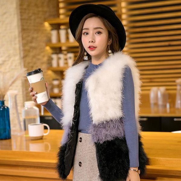 

women's fur & faux vest 2021 jacket women fashion patchwork sleeveless winter coat korean clothes vestidos bcd1507258, Black