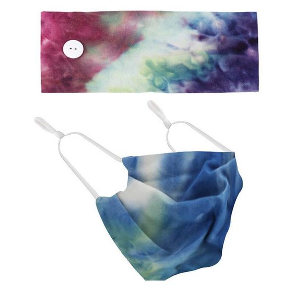 

button headband face cover 1 set with face mask hair accessories headbands buttons tie dye headdress yoga bandanas hairb jllvdt