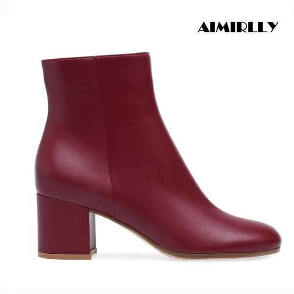 

boots women ladies round toe mid heel ankle block booties female footwear autumn winter shoes zip up casual, Black