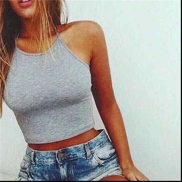 

summer crop women tank white grey halter vest ladies casual camisole croped t shirt women