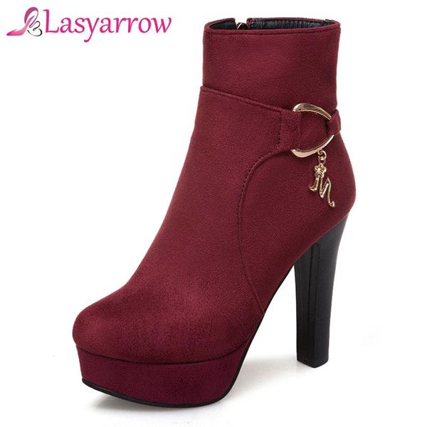 

boots lasyarrow botas mujer fashion women square high heel platforms zapatos round toe platform pump motorcycle shoe, Black