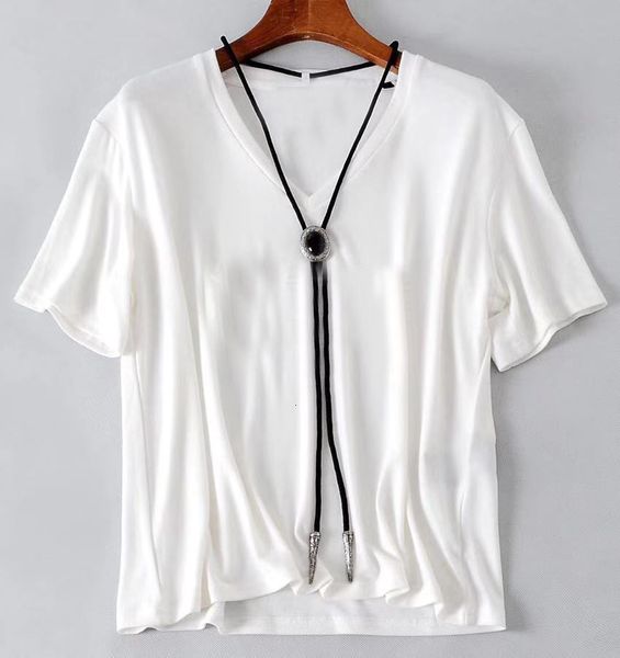 

2021 new acessrios de pingente com decote em v camisa feminina algodo linho senhoras t preto branco feminino roupas simples gjpv, White