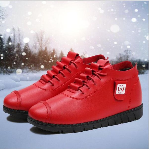 

boots red sneakers women's casual plus velvet lace up warm high-soft fashion women ankle botas mujer, Black