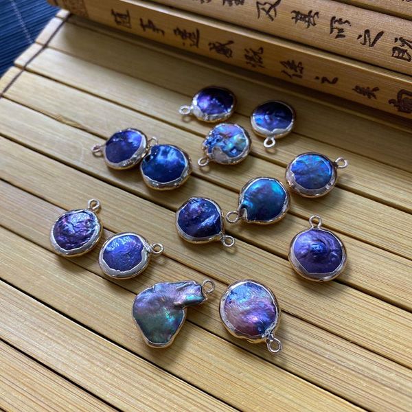 

charms natural freshwater shell pendant black irregular round shape gold edge diy making charm necklace bracelet jewelry wholesale, Bronze;silver
