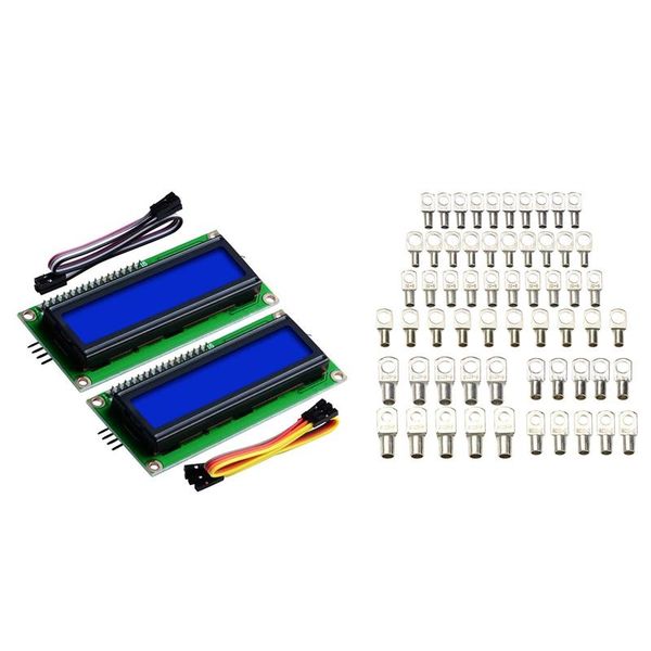 

tools 2pcs i2c 1602 lcd display module 16x2 string row blue backlight with 60pcs sc bare ring terminals lug