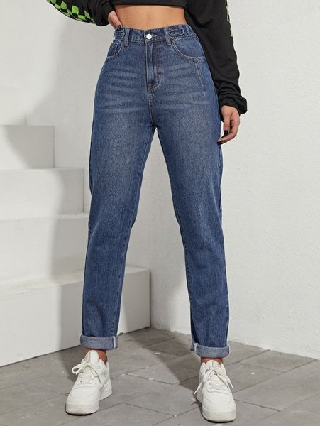 

high waist cat scratch washed jeans v91j#, Blue