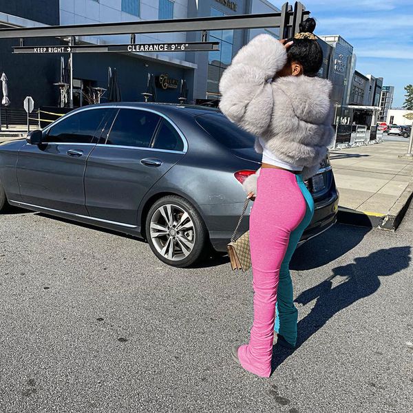 

wholesale stacked leggings womens sweatpants patchwork pleated split fitness joggers sports bodybuilding stacked pants, White