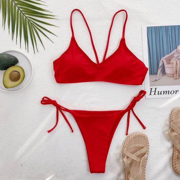 

women's swimwear 2021 summer women solid color strappy swimsuit red bathing suit beach wear bodysuit for ladis, White;black
