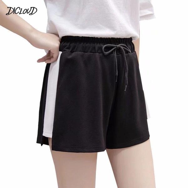 

women's shorts women drawstring sport casual wide leg female high waist loose street elastic clothing, White;black