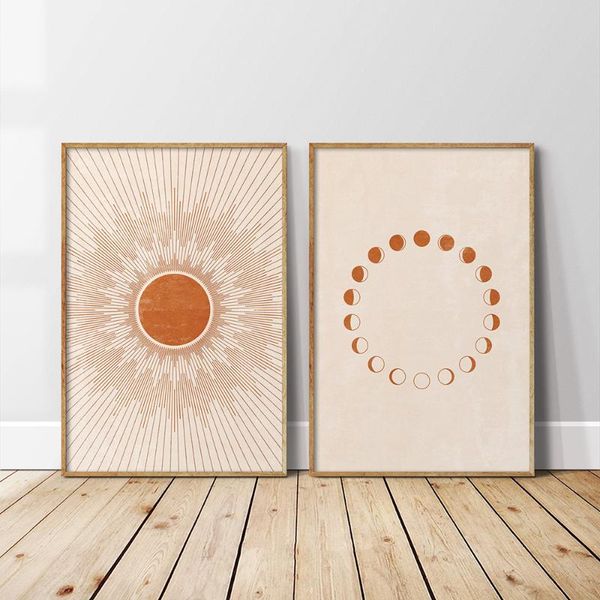

paintings sun moon print boho bedroom decor modern mid century minimalist poster living room canvas painting terracotta wall art pictures