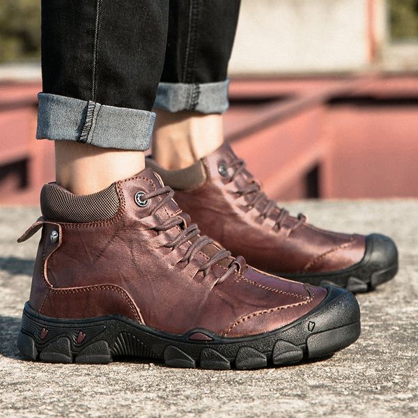 

mens boots new genuine leather men ankle boots fashion lace up man winter snow plush warm work shoes 38 46 girls boots black ankle boo q8rn#