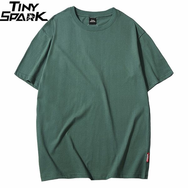 Harajuku Düz T Gömlek Yaz Hip Hop Tişört 100 Pamuk Erkekler Yeşil T-Shirt Streetwear Rahat Temel Tops Tees Kısa Kollu 210722