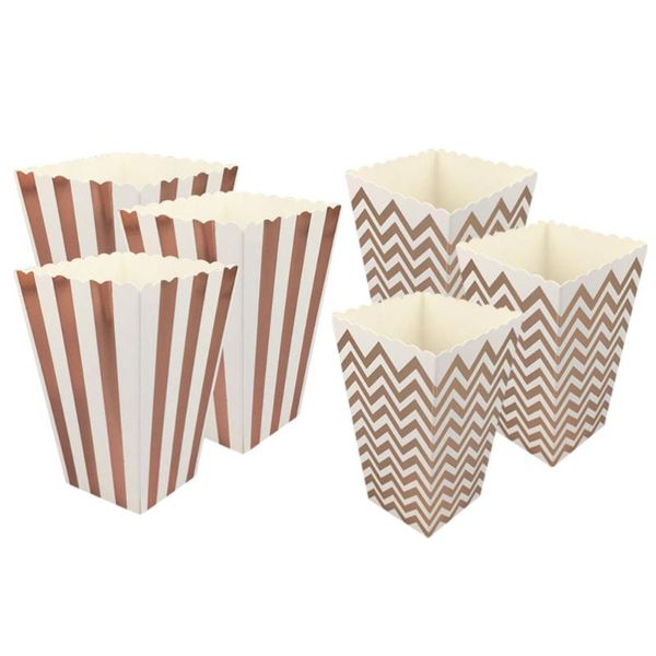

50pcs popcorn paper boxes chicken cartons snack container for party (25pcs rose gold vertical stripe + 25pcs thread) gift wrap