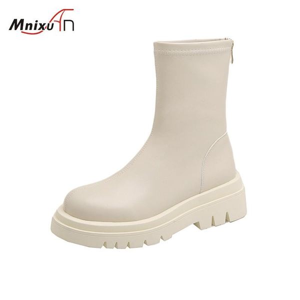 

boots handmade chunky motorcycle female women shoes autumn winter pu leather platform high heels zipper booties large size 34-43, Black