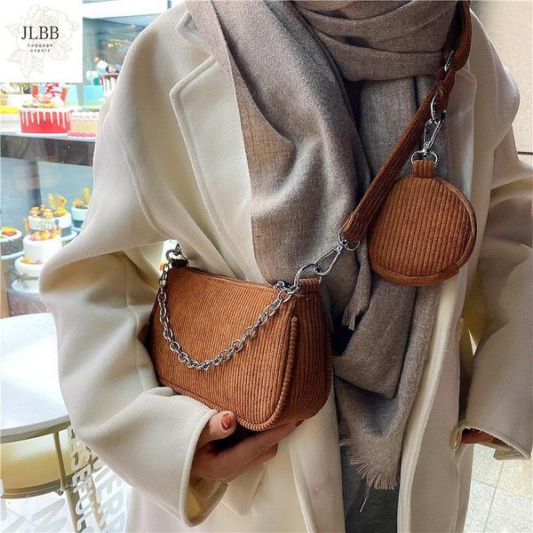 

vintage corduroy crossbody bags designer chains handbags luxury lady shoulder bag lady small flap female purses 2 bags set 2021