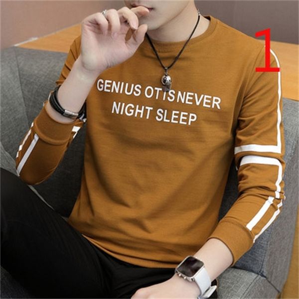 

New 2021 Autumn Long-sleeved T-shirt Male Korean Version of the Self-cultivation Trend Thin Section Cotton 1OP0, White;black