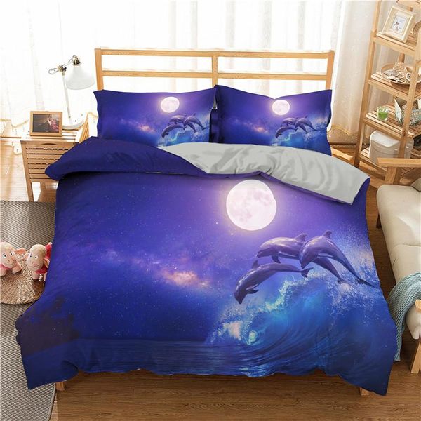 

bedding sets dolphin pattern duvet cover pillowcase 2/3pc home textiles 3d  king size ocean animal set for adults