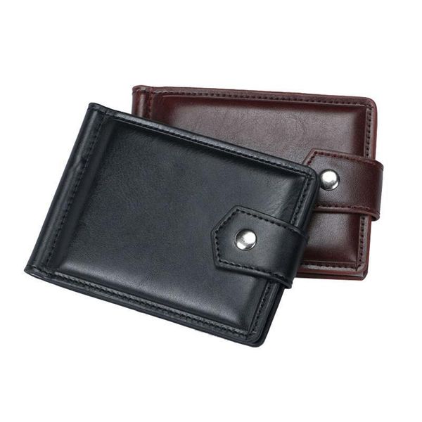 

causal small mens leather wallet with coin pocket money clip 5 credit card slots male metal clamp cash holder purse, Red;black