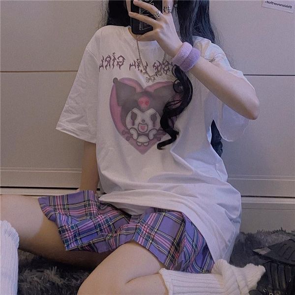 

harajuku kawaii cartoon cute gothic letters print japan style short sleeve t-shirt women summer streetwear o-neck, White