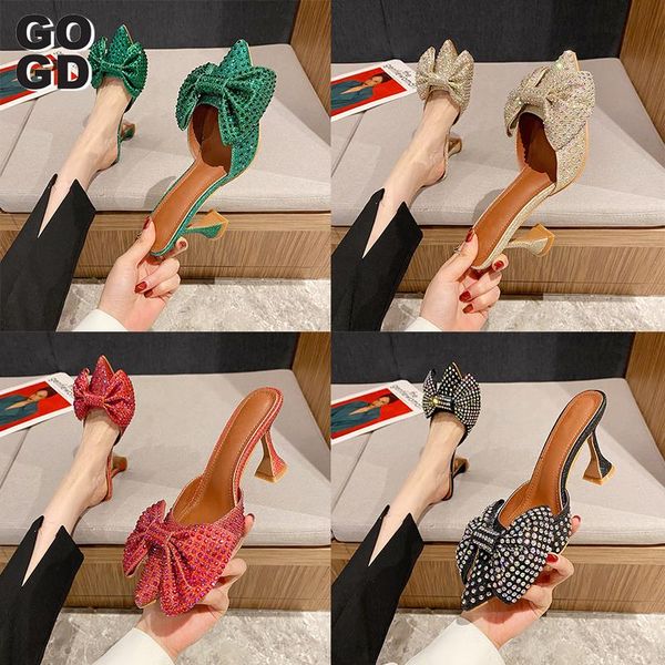

sandals [gogd]elegant fashion tide restoring ancient ways pointed bow sandal diamond 9 cm glass high-heeled in baotou toe shoes, Black