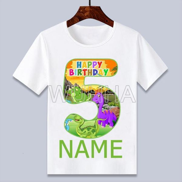 

4 12 number summer cartoon dinosaur happy birthday cute t shirt white for boys and girls, Blue