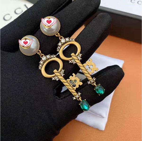 

european and american style brass letters dangle & chandelier personality fashion key crystal diamond green retro water drop, Silver