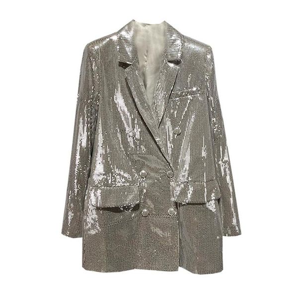 

women's suits & blazers 2021 spring blazer women suit jacket fashion sequins double breasted streetwear ladies long sleeve casual, White;black