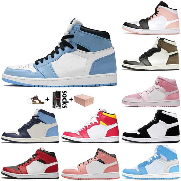 

with original box women mens 1s basketball shoes jumpman 1 high og hand crafted hyper royal university blue triple white barely orange mid c