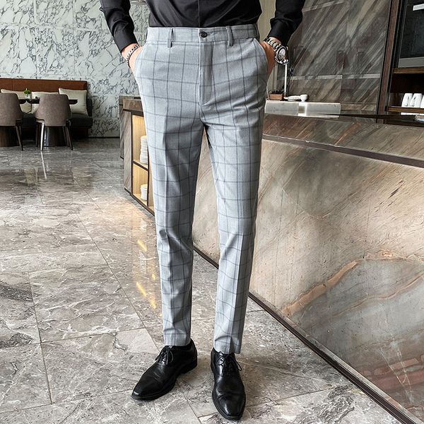 

2021 pairs of plaid korean trendy casual pants, fine-fitting social office adjustment streetwear homme attire. 8iyc, Black