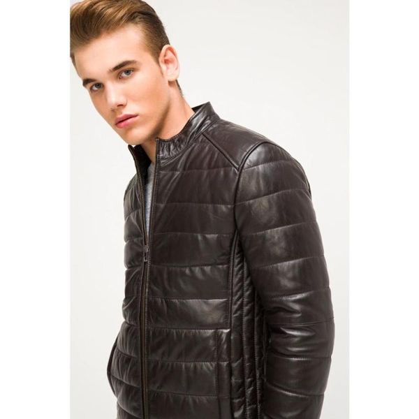 

men's leather & faux genuine sheepskin brown coat jacket original from fast fashion with, Black