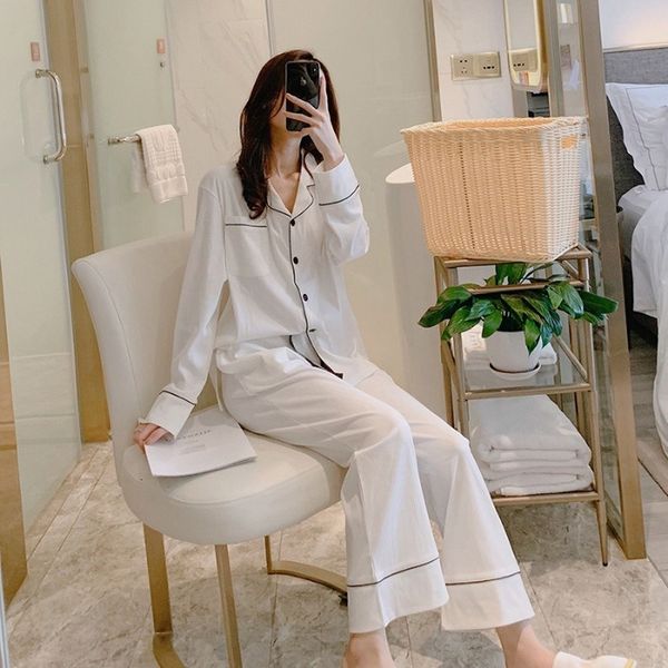 

2021 new women's ice silk pajamas, two pieces of one piece long sleeve suit, princess style, lovely exquisite, household clothes, sprin, Black;brown