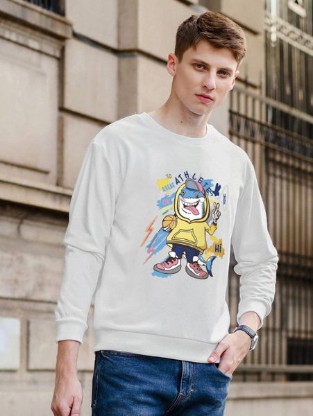 

men letter & cartoon graphic pullover o2v6#, Black
