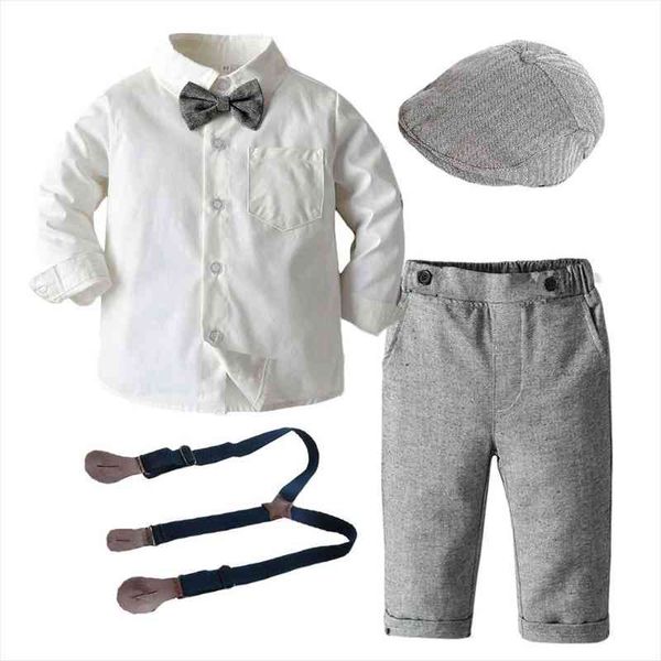 

boys long sleeve clothes for 1 3 5 years toddler set hat shirt bow tie pants fashion party wedding gentleman, White