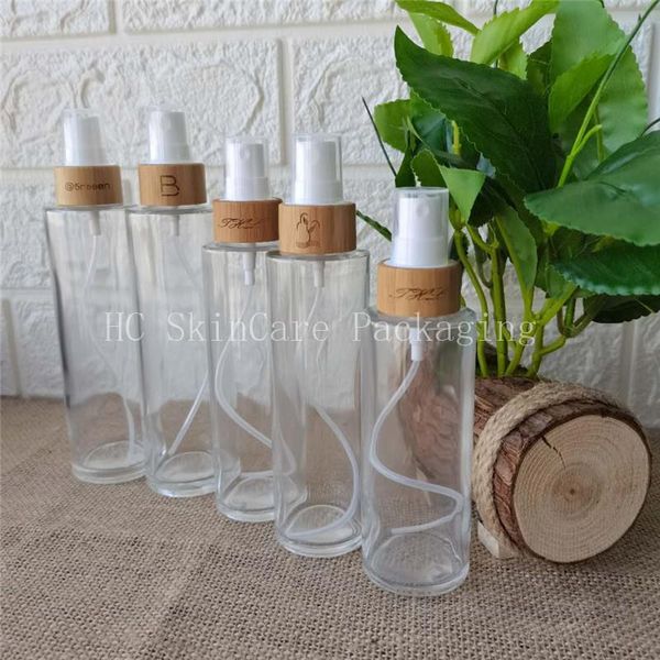 

storage bottles & jars 100ml 120ml 150ml skin care clear glass pump sprayer serum lotion bottle bamboo pattern lid for toner