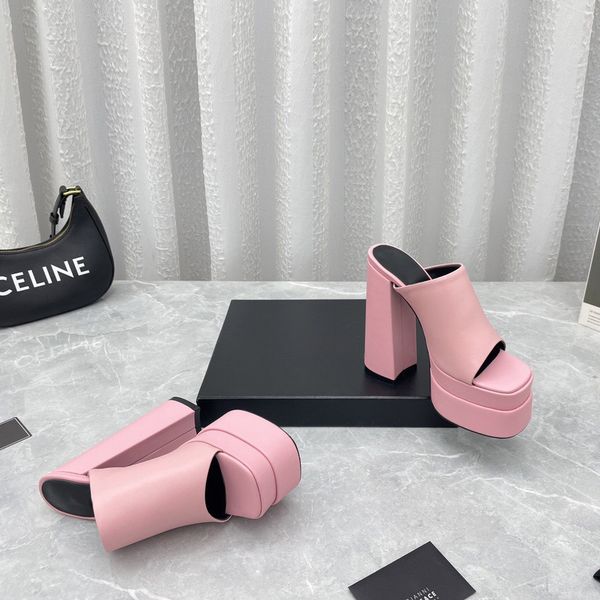 

pink medusa platform sandals mules calf leather slides chunky block high heels slip-on open toe women luxury designers street style shoes ev, Black