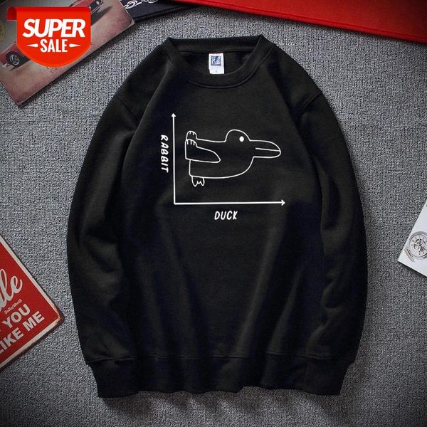 

new winter streetwear duck rabbit funny matter of perception hoodies cotton fleece sweatshirt sudadera hombre #ei8k, Black