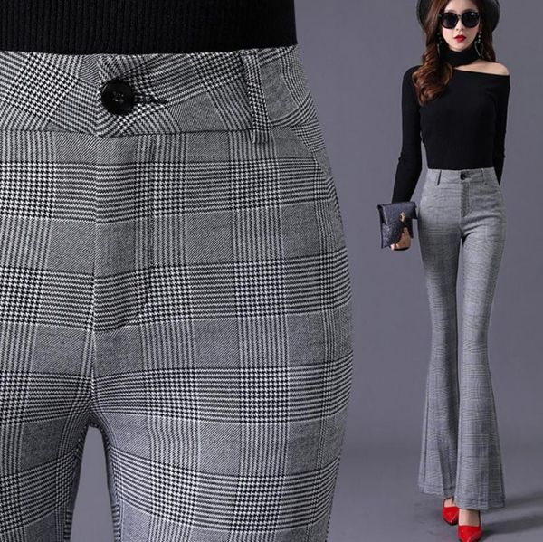 

women's pants & capris fashion high waist long thousand plaid women flare, Black;white