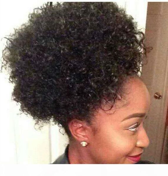 

human hair ponytail hairpieces clip in short high afro kinky curly human hair 120g drawstring ponytail hair extension for black women