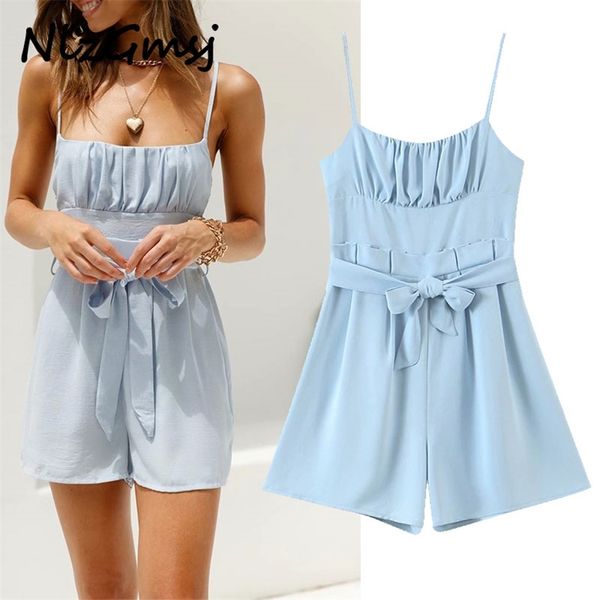 

jumpsuit women vintage blue summer playsuits spaghetti strap rompers ladies casual chic overalls 03 210628, Black;white